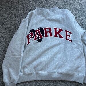 Parke Jean heart varsity mockneck -classic grey + crimson